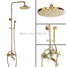 Bathroom 8" Round Shower Head Rain Shower Faucet Set with Dual Cross Handles Gold Color Brass Tub Mixer tap Wall Mount Wgf442 2024 - buy cheap