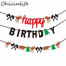 Chicinlife 1Set Lumberjack Happy Birthday Banner Woodcutters Brown Bear Elk Bunting Baby Shower Boy Girl Birthday Party Supplies 2024 - buy cheap