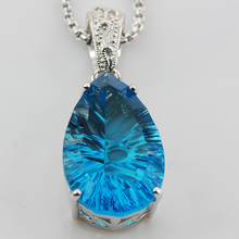 Huge Concave Cut Blue Crystal Zircon 925 Sterling Silver Pendant TE563 2024 - buy cheap