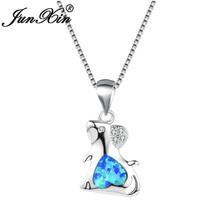 JUNXIN-colgantes de ratón y rata para mujer, collares de ópalo de Fuego Azul para mujer, Color plata, corazón y arcoíris, gargantilla de piedra de nacimiento CZ 2024 - compra barato