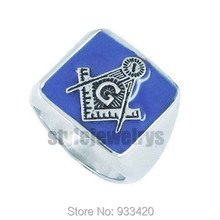 Free shipping! Blue Masonic Ring Stainless Steel Jewelry Freemasonry Masonic Motor Biker Ring SJR0011 2024 - buy cheap