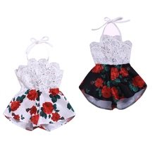 Mono de encaje Floral para niña pequeña, pelele sin mangas con cuello Halter, ropa de verano, Tops 2024 - compra barato