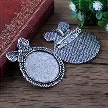 ( Fit 30mm ) 4pcs Antique Silver Color Plated Cabochon Settings Round Cameo Base Blank Tray Pendant Charms Bow Brooch 2024 - buy cheap