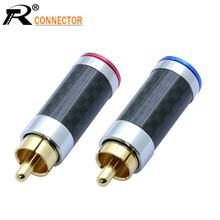 2Pcs/1Pair Gold Plated RCA Connector Carbon Fiber RCA male plug adapter Video/Audio Wire Connector Support 6mm Cable Red&Blue 2024 - buy cheap