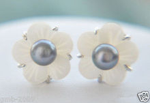 Natural 6-7mm Black Freshwater Pearl Shell Flower 925 Sterling Silver Earrings 2024 - buy cheap