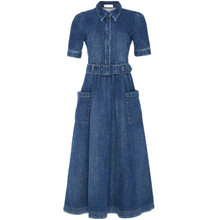 Women Spring Summer Slim Denim Dress Casual Lapel Solid Color A Line Jeans Dress with belt 2024 - buy cheap