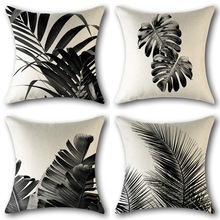 Capa de travesseiro para folhas tropicais, capa de folha de palmeira bege com estilo preto e branco, 45x45cm para decoração do quarto 2024 - compre barato