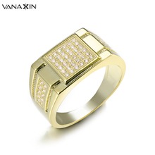 VANAXIN Rhinestone Iced Out Bling Square Ring Gold Color Rings For Men Jewelry Statement Ring Male Daily Gift Fashion Jewellery 2024 - buy cheap