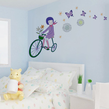 Cute cartoon cycling girl wall sticker PVC Material DIY waterproof wall decals for Children's room bedroom home decor sticker 2024 - buy cheap