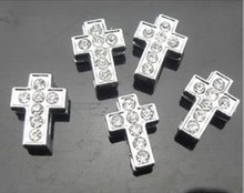 50 unids/lote de 8mm de diamantes de imitación, abalorios deslizantes cruzados compatibles con pulseras de cuero diy de 8mm 2024 - compra barato