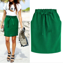 New Spring Summer Elegant Midi Skirts Womens Office Pencil Skirt Cotton Elastic Waist Package Hip Skirt Bow Skirt Green 2024 - buy cheap