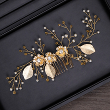 Gold Pearl Hair Jewelry For Women Champagne Rhinestone Bridal Hair Combs Clips Vintage Flower Leaves Wedding Hair Accessories 2024 - buy cheap