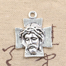 Collar de cruz de Jesús, 28x22mm, Color plateado antiguo, hechos a mano, joyería tibetana de Color plateado, 10 Uds. 2024 - compra barato