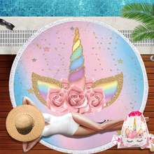toallas de playa grandes Lannidaa de dibujos animados serie de unicornio de microfibra Toalla de playa redonda con cordón mochila bolsa de deporte manta de Yoga Toalla de baño para natación toallas de baño 2024 - compra barato