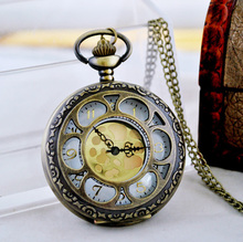 Оптовая продажа, модные кварцевые карманные часы, ожерелье, ретро, винтажные часы на цепочке, хорошее качество, женские, для девушек, новые, бронзовые, золотые, Лепестковые 2024 - купить недорого