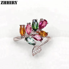 Zhhiry anel de turmalina natural, anel com pedra preciosa multicolor sólida 925, joia fina para mulheres 2024 - compre barato