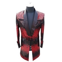 Long  Jacket Men Gradient Sequin Colorful Blazer For Men Slim Fit Shinny Sequin Suit Jacket Men Stage Club Party DJ Clothing 2024 - buy cheap