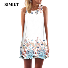 RIMIUT Print Flower Loose Women Causal Beach Mini Dress Vintage Flower Printed Sleeveless O-Neck Female Party Vestidos Clothing 2024 - buy cheap