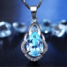 KOFSAC-collares con colgante de circón azul brillante para mujer, joyería de lujo, Color plata, accesorios de compromiso 2024 - compra barato