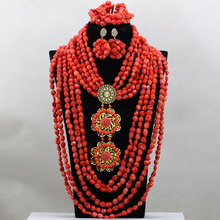 Conjunto de joyería de cuentas de Coral de boda nigeriano africano exclusivo, conjunto de collar con colgante de broche de flor, conjunto de collar con estilo, envío gratis CNR511 2024 - compra barato