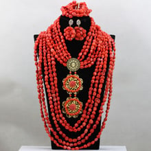 Exclusive African Nigerian Wedding Coral Beads Jewelry Set Flower Brooch Pendant Statement Necklace Set Free Shipping CNR511 2024 - buy cheap