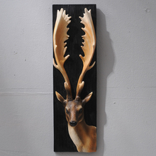 Cabeza de ciervo americano colgante de pared con cabeza de animal, decoración creativa retro tridimensional para porche, manualidades, escultura de pared 2024 - compra barato