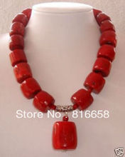 Free shipping@@Huge Handicraft Red Cylinder Coral Necklace pendant 18" 2024 - buy cheap