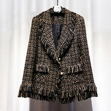 Jaqueta feminina tweed, casaco longo com fivela de pérola e flash de metal, tecido outono/inverno 2019 2024 - compre barato