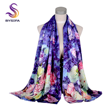 [BYSIFA] Fashion Silk Scarf Shawl Women 2018 New Chinese Style Purple Rich Peony Scarves Spring Autumn Buttons Long Scarves 2024 - buy cheap