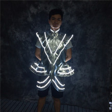 P73 led iluminado palco trajes de dança de Salão dos homens veste jaqueta luminosa recarregável robô bar terno outfits vestido brilhante levou 2024 - compre barato