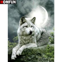 HOMFUN "Волк" Diy Алмазная картина 5D полностью квадратная круглая смоляная дрель картина Алмазная вышивка со стразами A02102 2024 - купить недорого