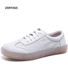 2022 New Spring  Summer Women Sneakers Flat Soft Comfort Hollow Full Genuine Leather Shoes Women Sandals White Shoes Women Shoes 2024 - buy cheap