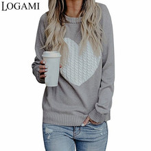 LOGAMI-suéter de punto con forma de corazón para mujer, Jersey informal, Otoño e Invierno 2024 - compra barato