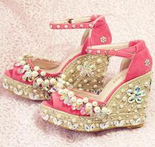 Sandalias de plataforma con cuentas de cristal hechas a mano para Moraima Snc, zapatos de boda con punta abierta y correa en el tobillo trenzada de cuerda 2024 - compra barato