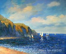 Landscape Oil Painting Cliffs and Sailboats at Pourville by Claude Monet Room decor Hand painted High quality 2024 - buy cheap