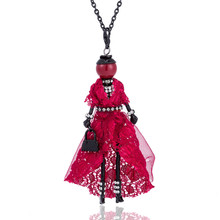 Red Yarn Dress Doll Statement Long Necklaces Pendant Handmade Paris Princess Girl Pendant Collares Party Jewelry For Women Kolye 2024 - buy cheap