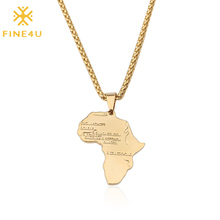 FINE4U N218 Big Map of Africa Pendant Necklace For Men Stainless Steel Long Chain Necklace Ethiopian Jewelry Dropshipping 2024 - buy cheap