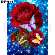 Алмазная картина полностью квадратная/круглая дрель красные розы бабочка 5D Daimond картина вышивка крестиком горный хрусталь картина 2024 - купить недорого