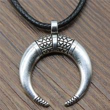 1 Piece Dropshipping Leather Chain 34x27mm Horns Crescent Moon Pendant Necklace Antique Silver Color Necklace Vintage 2024 - buy cheap