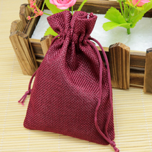 100pcs/lot Dark Red Jute Bag 10*14cm Cute Drawstring Gift Bag Wedding Use Sachet Storage Linen Charms Jewelry Packaging Bags 2024 - buy cheap
