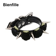 Hot Handmade Punk Spiked Flowers PU Leather Bracelet Men Charm Bracelets For Women Spikes  Cuff Jewelry Gifts Wholesale 2024 - buy cheap