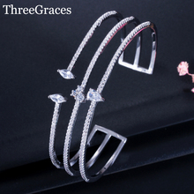 ThreeGraces Fashion 3 Rows Adjustable Bangle CZ Stone Micro Pave Silver Color Open Cuff Bracelet for Women Wedding Party BA012 2024 - buy cheap
