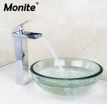 Monite-lavabo de cristal transparente, fregadero de cascada de latón sólido mezclmezclador de baño, grifo combinado 2024 - compra barato