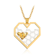 Forma do coração bonito ouro abelha oco prata favo de mel pingente colar festa feminina acessórios elegantes presente do dia das mães 2024 - compre barato