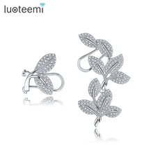LUOTEEMI New Korean Style Luxury Vintage Bijoux Flower Asymmetry Brincos CZ Crystal Cuff Earrings for Women Girl Party Jewelry 2024 - купить недорого