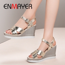 Enmeyer-Sandalias de estilo gladiador para mujer, zapatos femeninos de plataforma con cuñas de estilo veraniego, en 2 colores, talla 34-43, LY1598, 2019 2024 - compra barato