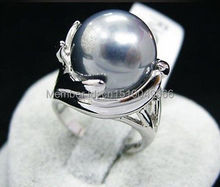 FREE SHIP >>14mm gray sea shell pearl silver color  GP Ring Size :9 2024 - buy cheap