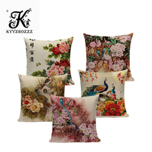 Chinese Classical Peacock Flower Decorative Cushion Covers Linen Colorful Peacock Throw Pillow Case for Sofa Car Seat Textile 2024 - buy cheap