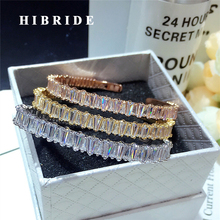 HIBRIDE  Luxury Clear Baguette Cubic Zircon Women Cuff Bangles&Bracelets Gold-Color Pulseiras Bangle Gifts bijoux B-119 2024 - buy cheap