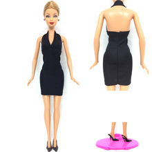 NK One Set Princess Doll Handmade Colthes Fashion Dress Lady Black Cool Outfit +One Pair Black Heels For Barbie Accessories Doll 2024 - buy cheap